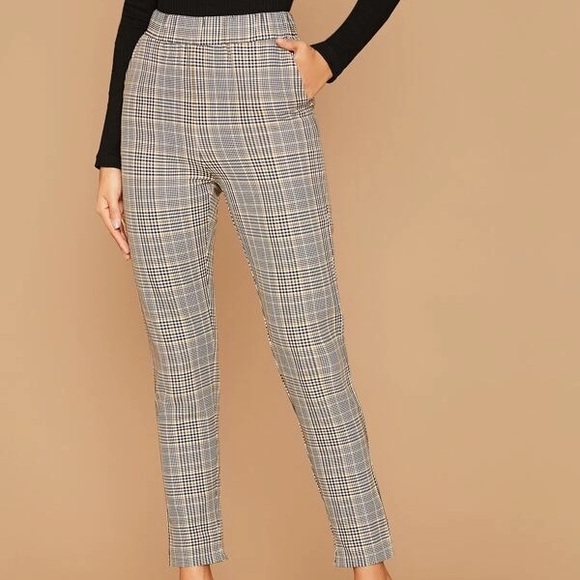 High waist elastic plaid pants - Picture 1 of 3